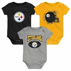 Outerstuff Infant Black/Gold/Heathered Gray Pittsburgh Steelers 3-Pack Game On Bodysuit Set