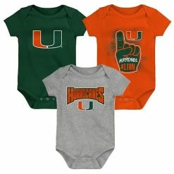 Outerstuff Infant Green/Orange/Heathered Gray Miami Hurricanes 3-Pack Game On Bodysuit Set