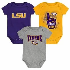 Outerstuff Infant Purple/Gold/Heathered Gray LSU Tigers 3-Pack Game On Bodysuit Set