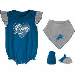 Outerstuff Girls Newborn & Infant Blue/Heathered Gray Detroit Lions All The Love Bodysuit Bib & Booties Set