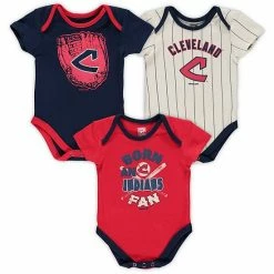Outerstuff Newborn Navy/Red/Cream Cleveland Indians Three-Pack Number One Bodysuit