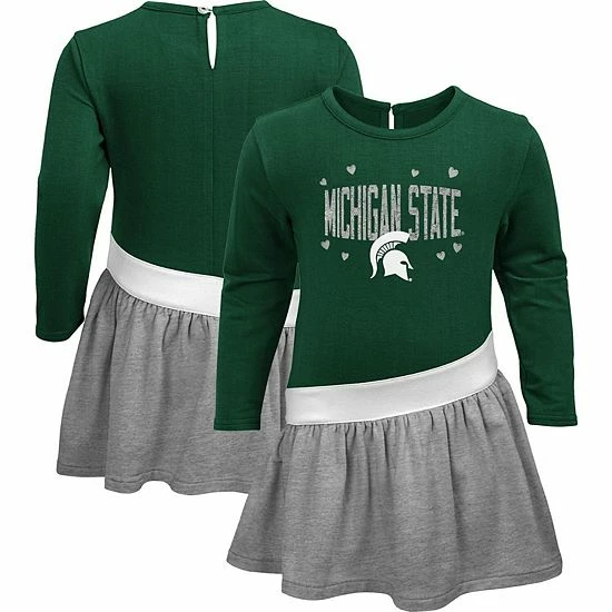 Outerstuff Girls Infant Green/Heathered Gray Michigan State Spartans Heart To Heart French Terry Dress 3 Outerstuff Girls Infant Green/Heathered Gray Michigan State Spartans Heart To Heart French Terry Dress