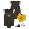 Outerstuff Girls Newborn & Infant Brown San Diego Padres Three-Piece Bodysuit Bib & Bootie Set
