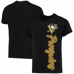 Outerstuff Girls Youth Black Pittsburgh Penguins Chenille Script T-Shirt