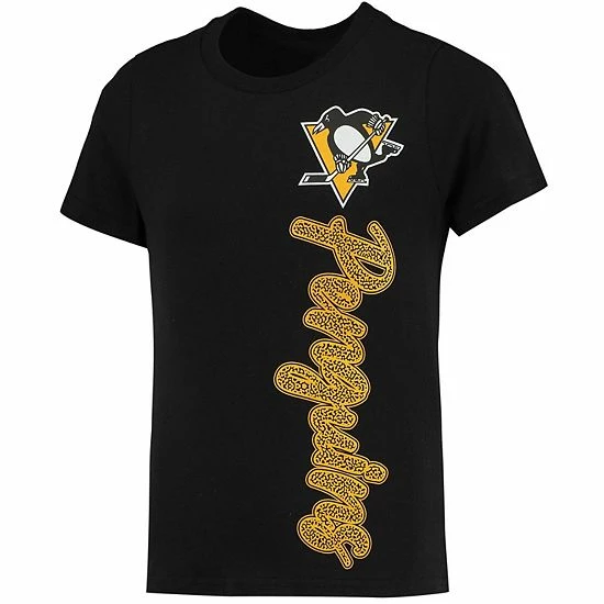 Outerstuff Girls Youth Black Pittsburgh Penguins Chenille Script T-Shirt 4 Outerstuff Girls Youth Black Pittsburgh Penguins Chenille Script T-Shirt - Image 2