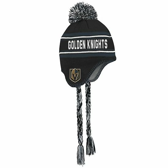 Outerstuff Youth Black Vegas Golden Knights Jacquard Tassel Pom Knit Hat 4 Outerstuff Youth Black Vegas Golden Knights Jacquard Tassel Pom Knit Hat - Image 2