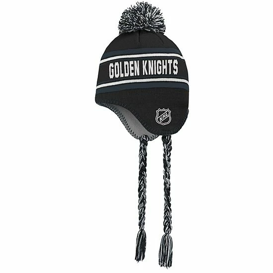 Outerstuff Youth Black Vegas Golden Knights Jacquard Tassel Pom Knit Hat 5 Outerstuff Youth Black Vegas Golden Knights Jacquard Tassel Pom Knit Hat - Image 3