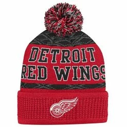 Outerstuff Youth Red Detroit Red Wings Puck Pattern Cuffed Knit Hat With Pom