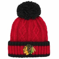 Outerstuff Youth Red Chicago Blackhawks Team Stripe Cuffed Knit Hat With Pom