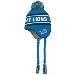 Outerstuff Youth Blue/Black Detroit Lions Jacquard Tassel Knit Hat With Pom