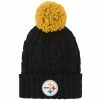 Outerstuff Girls Youth Black Pittsburgh Steelers Team Cable Cuffed Knit Hat With Pom