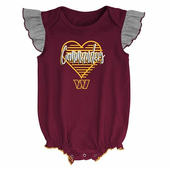 Outerstuff Girls Newborn & Infant Burgundy/Heathered Gray Washington Commanders All The Love Bodysuit Bib & Booties Set 5 Outerstuff Girls Newborn & Infant Burgundy/Heathered Gray Washington Commanders All The Love Bodysuit Bib & Booties Set - Image 3