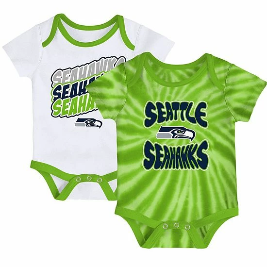 Outerstuff Newborn & Infant Neon Green/White Seattle Seahawks Monterey Tie-Dye 2-Pack Bodysuit Set 4 Outerstuff Newborn & Infant Neon Green/White Seattle Seahawks Monterey Tie-Dye 2-Pack Bodysuit Set - Image 2