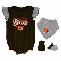 Outerstuff Girls Newborn & Infant Brown/Heathered Gray Cleveland Browns All The Love Bodysuit Bib & Booties Set