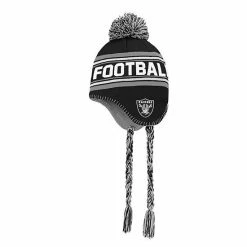 Outerstuff Preschool Black/Silver Oakland Raiders Jacquard Tassel Knit Hat With Pom