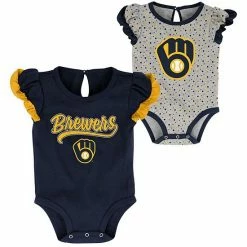 Outerstuff Girls Newborn & Infant Navy/Heathered Gray Milwaukee Brewers Scream & Shout Two-Pack Bodysuit Set