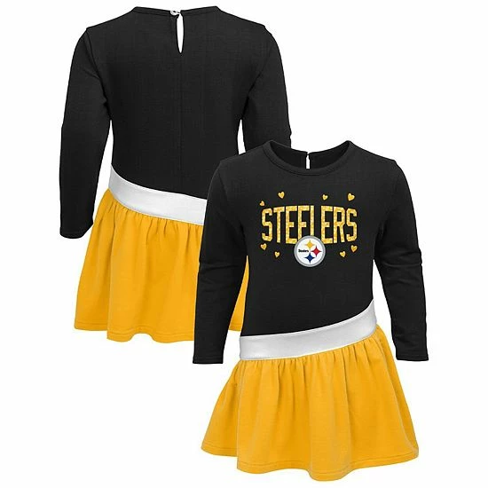 Outerstuff Girls Infant Black/Gold Pittsburgh Steelers Heart To Heart Jersey Tri-Blend Dress 3 Outerstuff Girls Infant Black/Gold Pittsburgh Steelers Heart To Heart Jersey Tri-Blend Dress