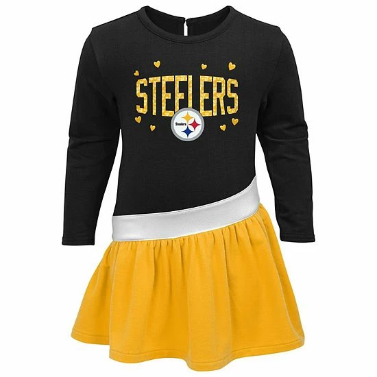 Outerstuff Girls Infant Black/Gold Pittsburgh Steelers Heart To Heart Jersey Tri-Blend Dress 5 Outerstuff Girls Infant Black/Gold Pittsburgh Steelers Heart To Heart Jersey Tri-Blend Dress - Image 3