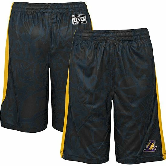 Outerstuff Youth Black Los Angeles Lakers Scribble Dribble Baller Shorts 4 Outerstuff Youth Black Los Angeles Lakers Scribble Dribble Baller Shorts - Image 2
