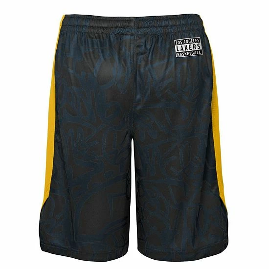 Outerstuff Youth Black Los Angeles Lakers Scribble Dribble Baller Shorts 6 Outerstuff Youth Black Los Angeles Lakers Scribble Dribble Baller Shorts - Image 4
