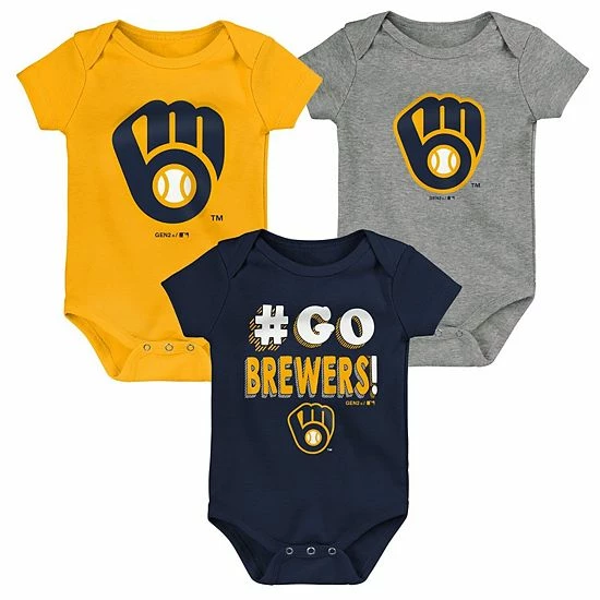 Outerstuff Infant Navy/Gold/Heathered Gray Milwaukee Brewers Born To Win 3-Pack Bodysuit Set 3 Outerstuff Infant Navy/Gold/Heathered Gray Milwaukee Brewers Born To Win 3-Pack Bodysuit Set