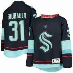 Outerstuff Youth Philipp Grubauer Deep Sea Blue Seattle Kraken Home Replica Player Jersey