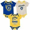 Outerstuff Newborn Royal/Gold/Cream Milwaukee Brewers Three-Pack Number One Bodysuit