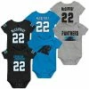 Outerstuff Newborn & Infant Christian McCaffrey Black/Blue/Heathered Gray Carolina Panthers Name & Number Three-Pack Bodysuit Set
