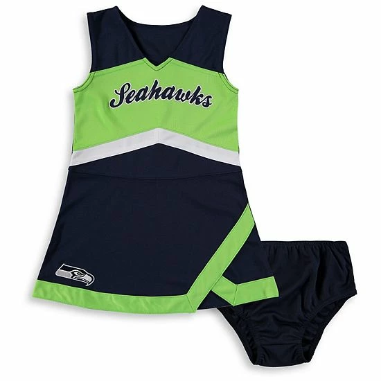 Outerstuff Girls Preschool College Navy/Neon Green Seattle Seahawks Cheer Captain Jumper Dress 3 Outerstuff Girls Preschool College Navy/Neon Green Seattle Seahawks Cheer Captain Jumper Dress