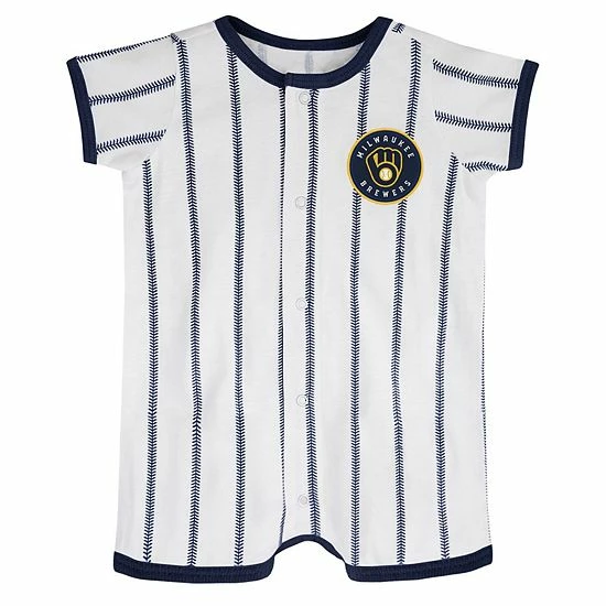Outerstuff Infant White Milwaukee Brewers Pinstripe Power Hitter Romper 3 Outerstuff Infant White Milwaukee Brewers Pinstripe Power Hitter Romper