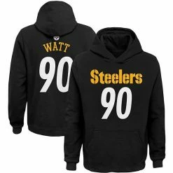 Outerstuff Youth T.J. Watt Black Pittsburgh Steelers Mainliner Player Name & Number Fleece Pullover Hoodie