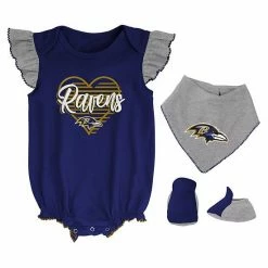 Outerstuff Girls Newborn & Infant Purple/Heathered Gray Baltimore Ravens All The Love Bodysuit Bib & Booties Set