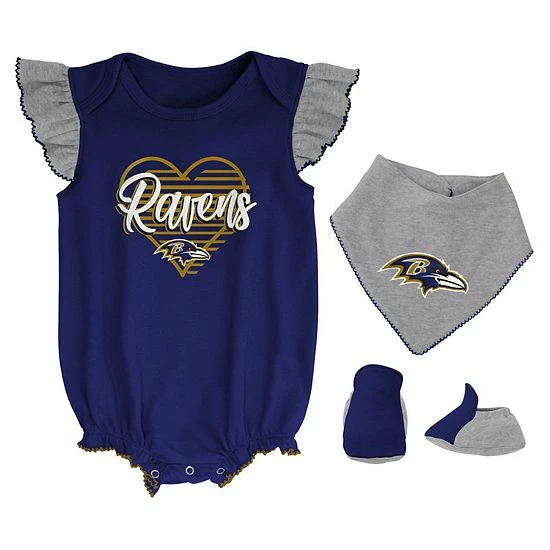 Outerstuff Girls Newborn & Infant Purple/Heathered Gray Baltimore Ravens All The Love Bodysuit Bib & Booties Set 4 Outerstuff Girls Newborn & Infant Purple/Heathered Gray Baltimore Ravens All The Love Bodysuit Bib & Booties Set - Image 2
