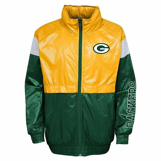 Outerstuff Youth Gold/Green Green Bay Packers Goal Line Stance Full-Zip Hoodie Windbreaker 5 Outerstuff Youth Gold/Green Green Bay Packers Goal Line Stance Full-Zip Hoodie Windbreaker - Image 3