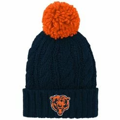 Outerstuff Girls Youth Navy Chicago Bears Team Cable Cuffed Knit Hat With Pom