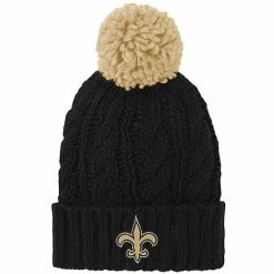Outerstuff Girls Youth Black New Orleans Saints Team Cable Cuffed Knit Hat With Pom
