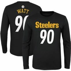 Outerstuff Youth T.J. Watt Black Pittsburgh Steelers Mainliner Player Name & Number Long Sleeve T-Shirt