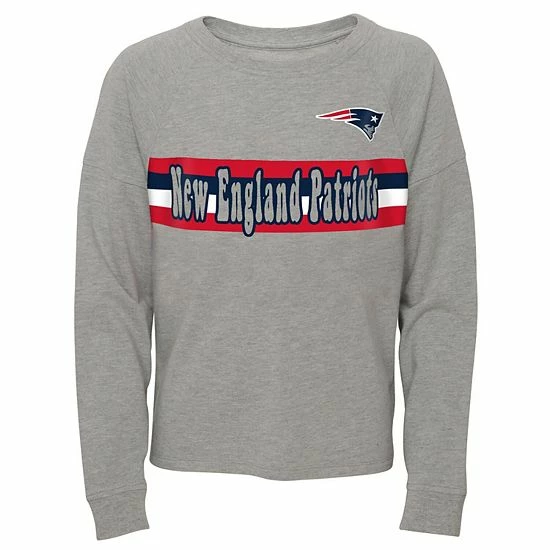 Outerstuff Juniors Heathered Gray New England Patriots All Striped Up Raglan Long Sleeve T-Shirt 3 Outerstuff Juniors Heathered Gray New England Patriots All Striped Up Raglan Long Sleeve T-Shirt