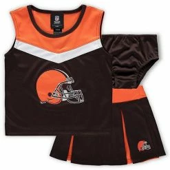 Outerstuff Girls Preschool Brown Cleveland Browns Two-Piece Spirit Cheer Cheerleader Set With Bloomers