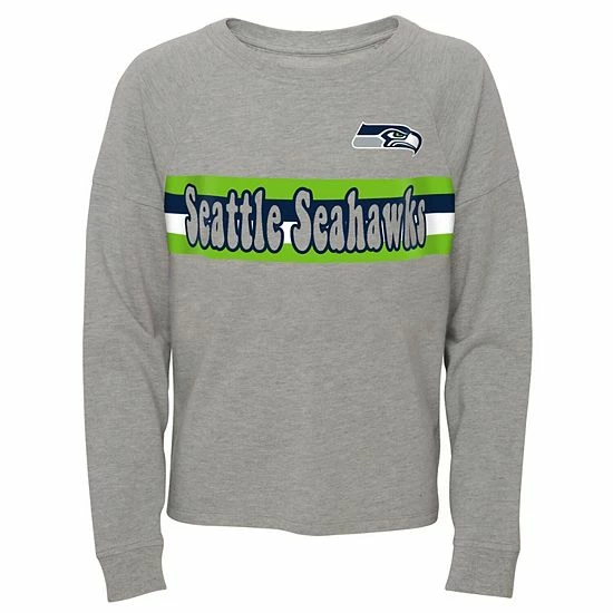 Outerstuff Juniors Heathered Gray Seattle Seahawks All Striped Up Raglan Long Sleeve T-Shirt 3 Outerstuff Juniors Heathered Gray Seattle Seahawks All Striped Up Raglan Long Sleeve T-Shirt