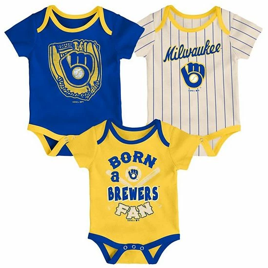 Outerstuff Infant Royal/Gold/Cream Milwaukee Brewers Future #1 3-Pack Bodysuit Set 3 Outerstuff Infant Royal/Gold/Cream Milwaukee Brewers Future #1 3-Pack Bodysuit Set