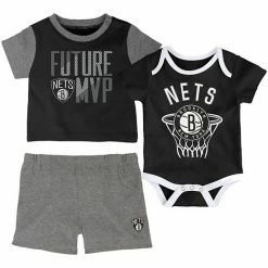 Outerstuff Infant Black Brooklyn Nets Putting Up Numbers Bodysuit, T-Shirt & Shorts Set