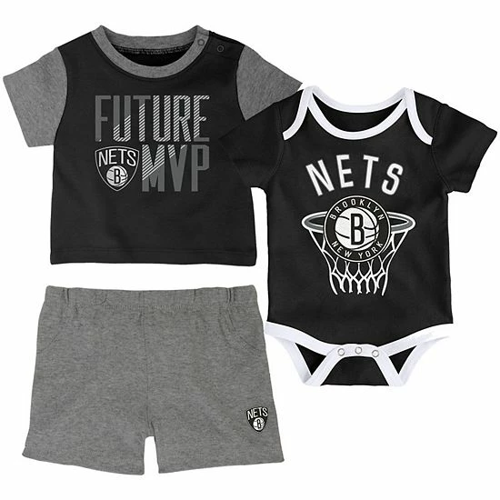 Outerstuff Infant Black Brooklyn Nets Putting Up Numbers Bodysuit, T-Shirt & Shorts Set 3 Outerstuff Infant Black Brooklyn Nets Putting Up Numbers Bodysuit, T-Shirt & Shorts Set