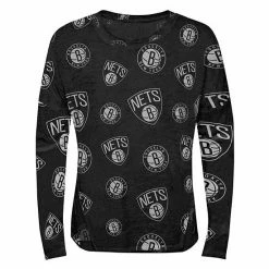 Outerstuff Girls Youth Black Brooklyn Nets Back In Action Long Sleeve T-Shirt
