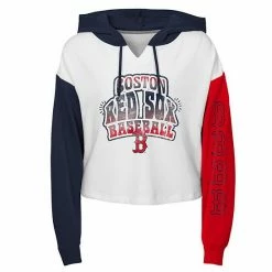 Outerstuff Girls Youth White Boston Red Sox Color Run Cropped Hooded Sweatshirt