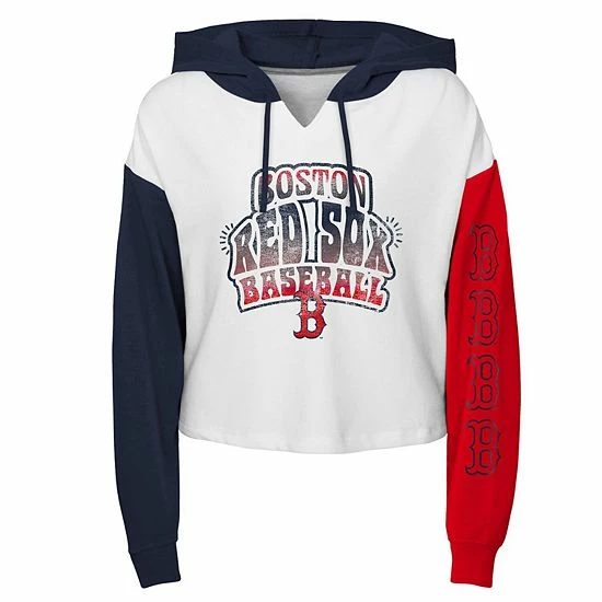 Outerstuff Girls Youth White Boston Red Sox Color Run Cropped Hooded Sweatshirt 3 Outerstuff Girls Youth White Boston Red Sox Color Run Cropped Hooded Sweatshirt