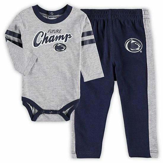 Outerstuff Newborn & Infant Heathered Gray/Navy Penn State Nittany Lions Little Kicker Long Sleeve Bodysuit & Sweatpants Set 3 Outerstuff Newborn & Infant Heathered Gray/Navy Penn State Nittany Lions Little Kicker Long Sleeve Bodysuit & Sweatpants Set