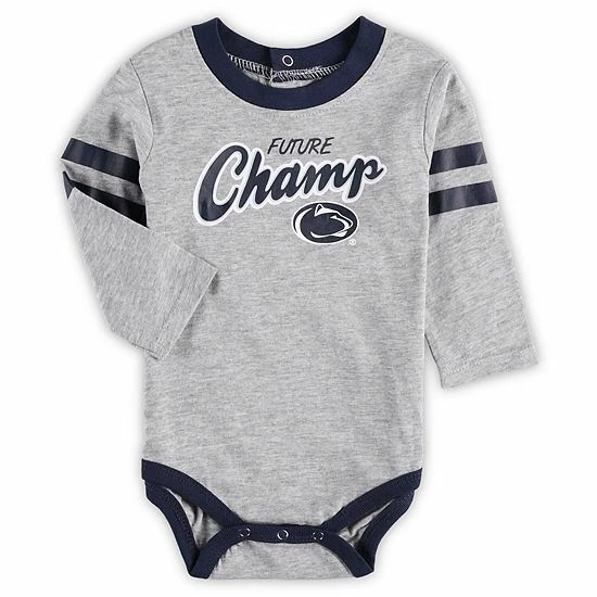 Outerstuff Newborn & Infant Heathered Gray/Navy Penn State Nittany Lions Little Kicker Long Sleeve Bodysuit & Sweatpants Set 5 Outerstuff Newborn & Infant Heathered Gray/Navy Penn State Nittany Lions Little Kicker Long Sleeve Bodysuit & Sweatpants Set - Image 3