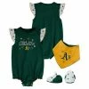 Outerstuff Girls Newborn & Infant Green Oakland Athletics Three-Piece Bodysuit Bib & Bootie Set