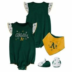 Outerstuff Girls Newborn & Infant Green Oakland Athletics Three-Piece Bodysuit Bib & Bootie Set